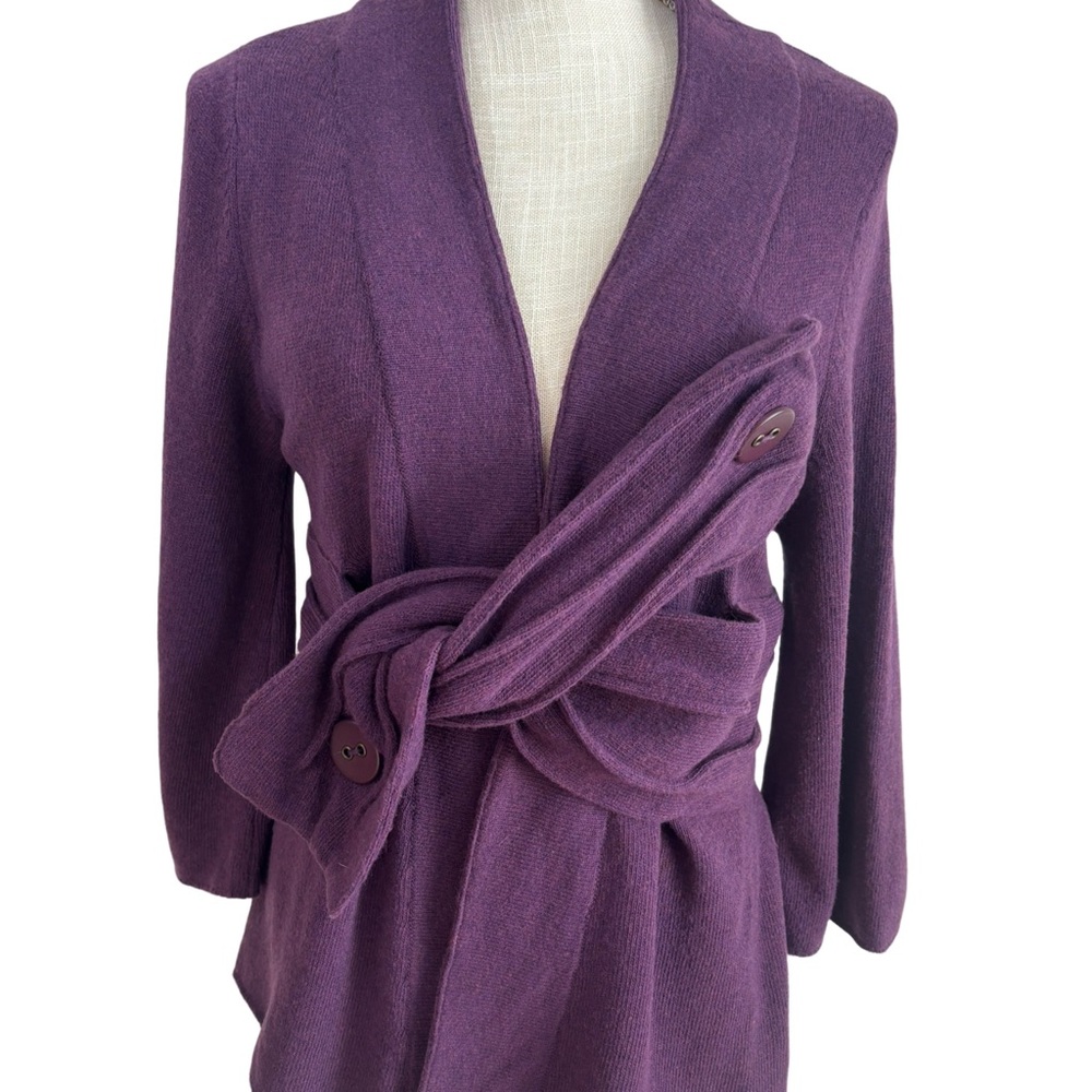 Anthropologie Robin Purple Wool Blend Button Crossover Cardigan Sweater Sz S